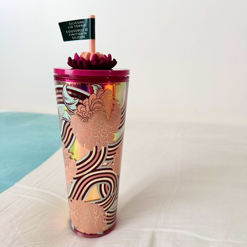 Starbucks Foil Floral Silicone Lid Topper 24oz Cold Cup